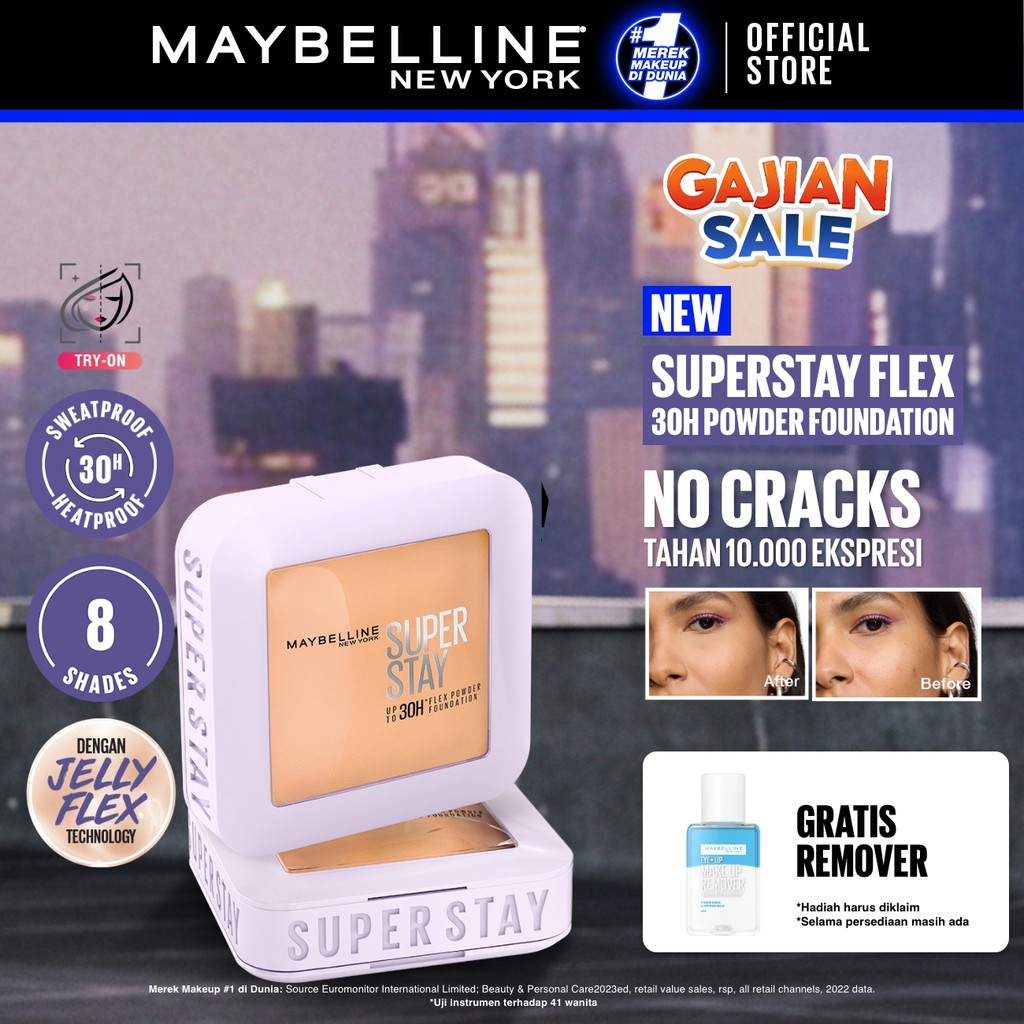 [BARU!] MAYBELLINE OFFICIAL Superstay Flex Powder 30H Longwear Powder Foundation Two-Way Cake Oil Control Transferproof Waterproof Full Coverage Setting Matte Makeup
