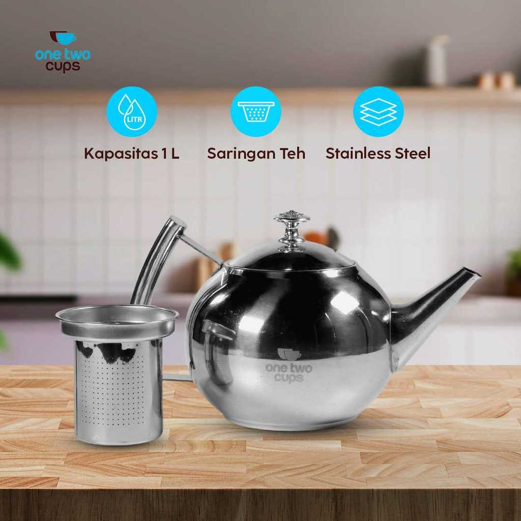 AKIEMSTR Teko Teh Stainless Steel Saringan Water Kettle Teapot 1L - A2