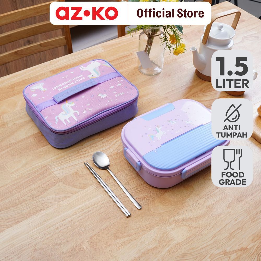 AZKO Kris Kotak Makan 4 Sekat Dengan Soup Pot & Tas 1.5 Liter Bento Box Meal Container Tempat Bekal Lunch Box Kotak Bekal