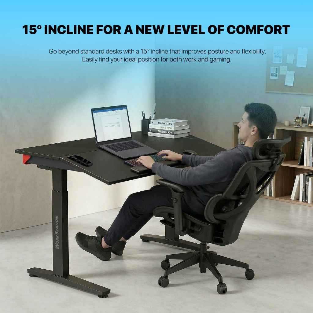 Fantech WorkStation DW314 / DW-314 Meja Kerja Gaming Elektrik Adjustable Desk Dual Motor Ergonomic Incline Smart Lift Table - Gambar 4