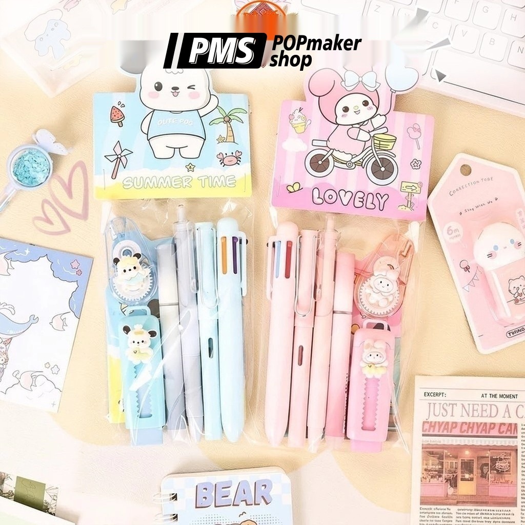 PoPmaker shop alat tulis 6 fungsi karakter lucu praktis lengkap ringkas portabel untuk anak hadiah sekolah H1180 COD