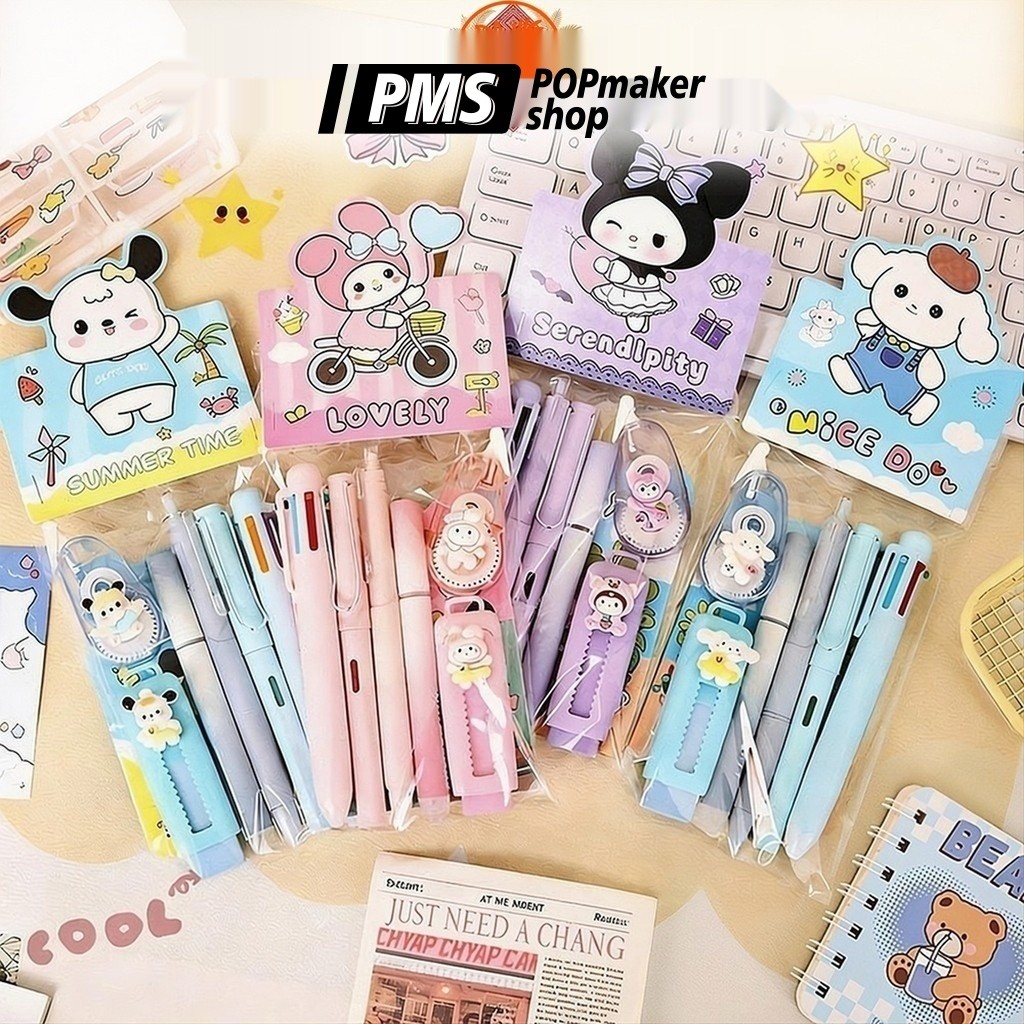 PoPmaker shop alat tulis 6 fungsi karakter lucu praktis lengkap ringkas portabel untuk anak hadiah sekolah H1180 COD - Gambar 4