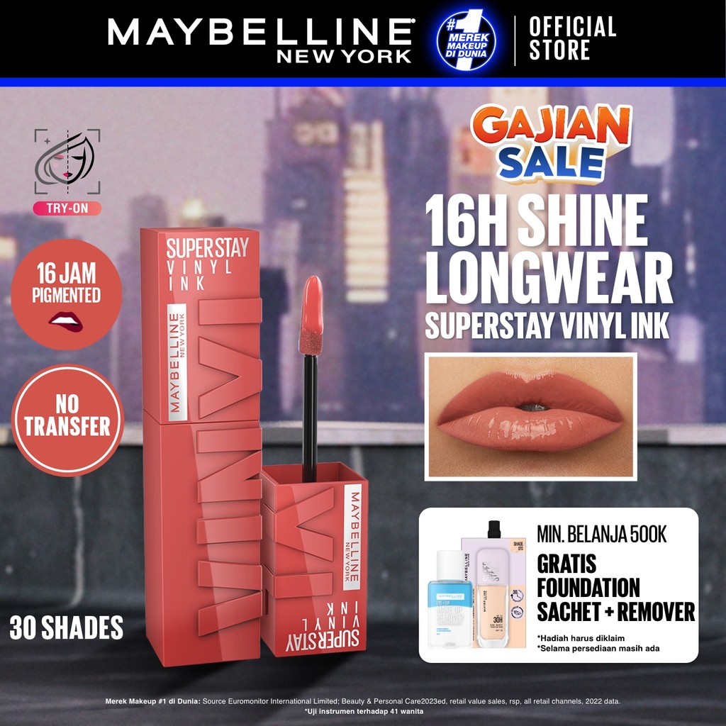 MAYBELLINE OFFICIAL Superstay Vinyl Ink 4.2 ml - Shiny Pigmented Liquid Lipstik Lipstick Make Up Lipcream Longlasting Waterproof Tahan Lama 16 Jam Lipstik Lipgloss Lipbalm Liptint Lip Glossy