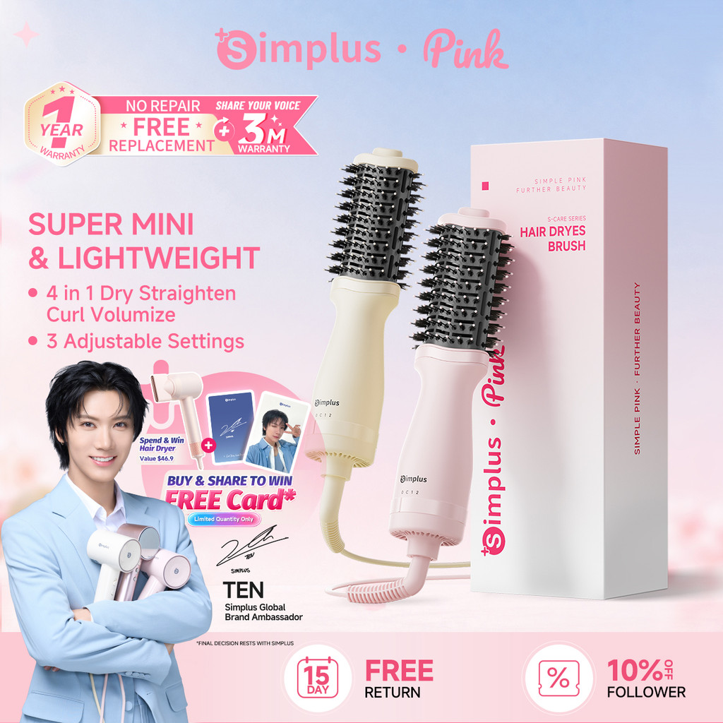 Simplus Pink Hot Air Brush | Wet& Dry Use | 3-Speed Temperature Control ...