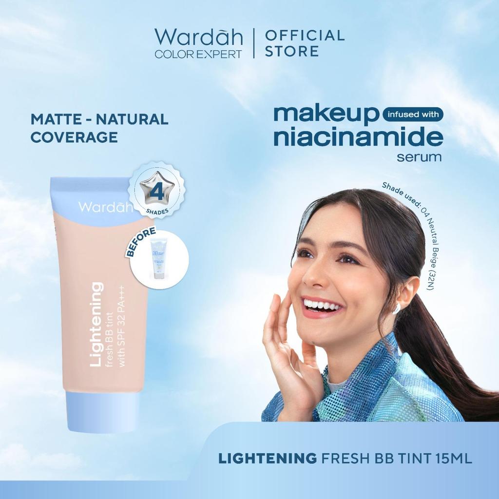 [TOP CREATOR'S PICK!] WARDAH BB Tint Lightening Fresh BB Tint 15ml - Base Makeup Super Ringan yang Diformulasikan dengan SPF 32 PA+++ dan Serum Niacinamide Untuk Hasil Makeup Flawless dan Cerah - Foundation - Tahan Air & Keringat - Tahan Lama- Makeup