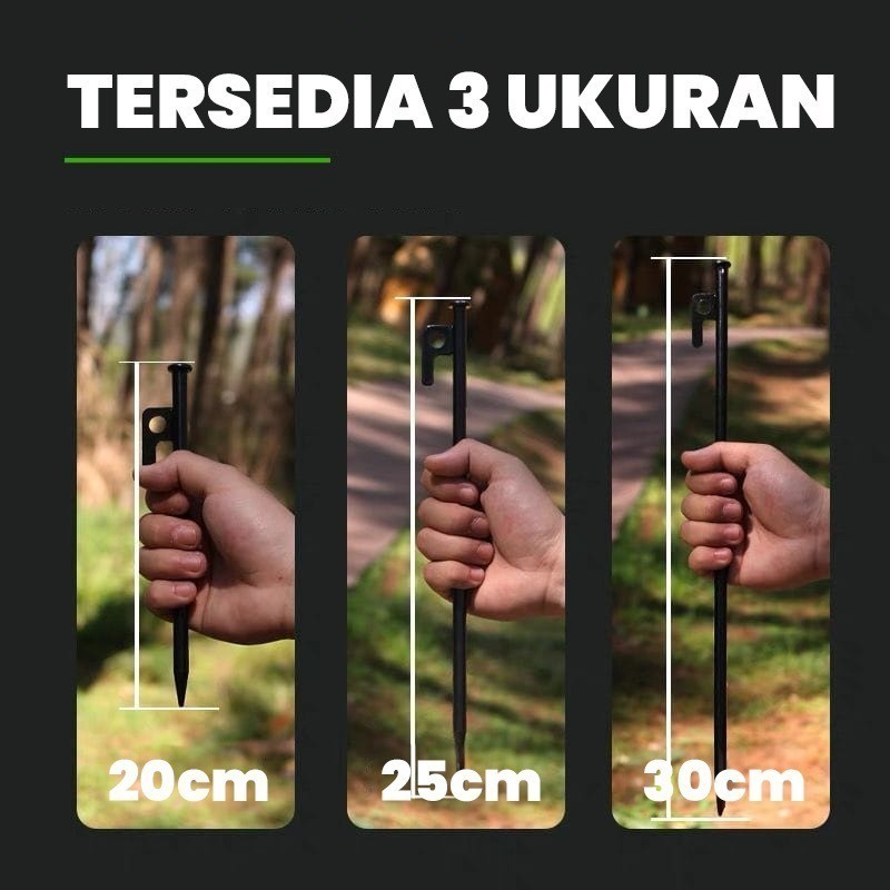 Set Pasak Tanah Paku Mim Tenda Besi Karbon 20/25/30 Cm Kuat Tahan Lama / Pilihan 4-6-8 Pcs untuk Camping Berkemah Kanopi Semua Jenis Tenda - Gambar 4