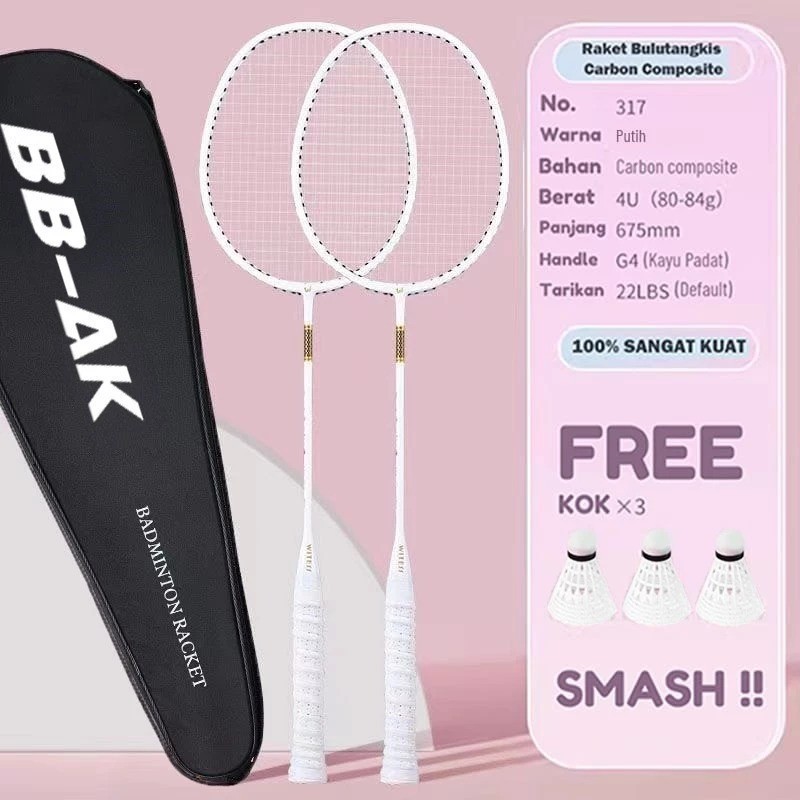 SET 2 PCS Raket Carbon/Badminton Racket GR 520 Silver Termasuk Senar Plus Cover FREE 3 KOK - Gambar 2