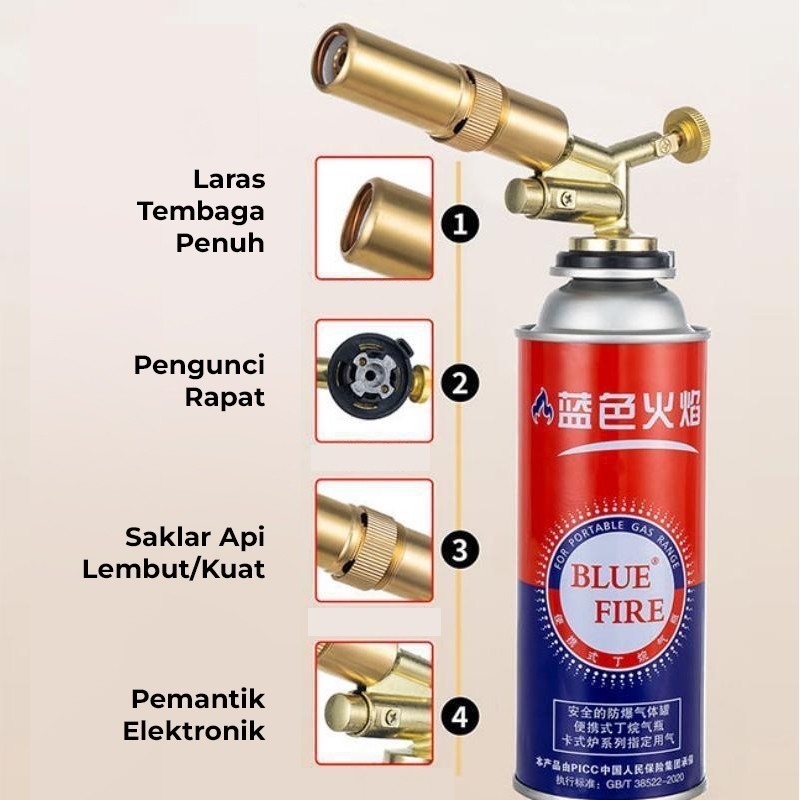 Kepala gas torch portable BBQ Blow Torch Flame Gun Korek/kepala gas portable kuningan Anti Karat Las Api Bakar Dapat dibalik - Gambar 4