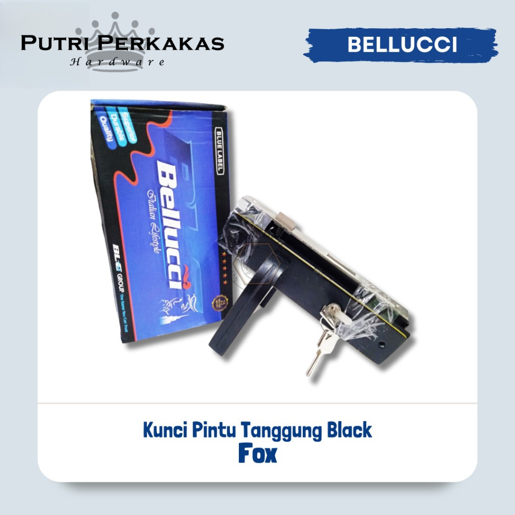 Kunci Pintu Tanggung Bellucci FOX BL ORIGINAL / Kunci Bellucci Hitam dan Putih / Kunci Pintu 20 cm Fullset PREMIUM - Gambar 4