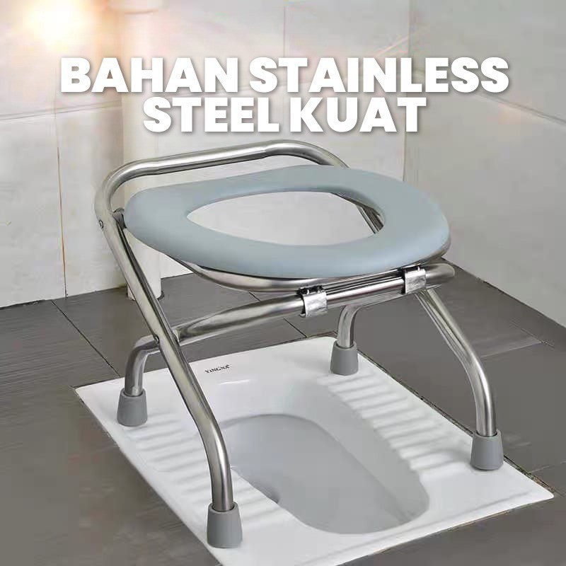Alat Bantu Duduk Toilet Jongkok Stainless Steel Kuat Anti Karat / Kursi Kloset Kamar Mandi Tahan Beban 200 Kg untuk Anak Dewasa & Lansia - Gambar 2