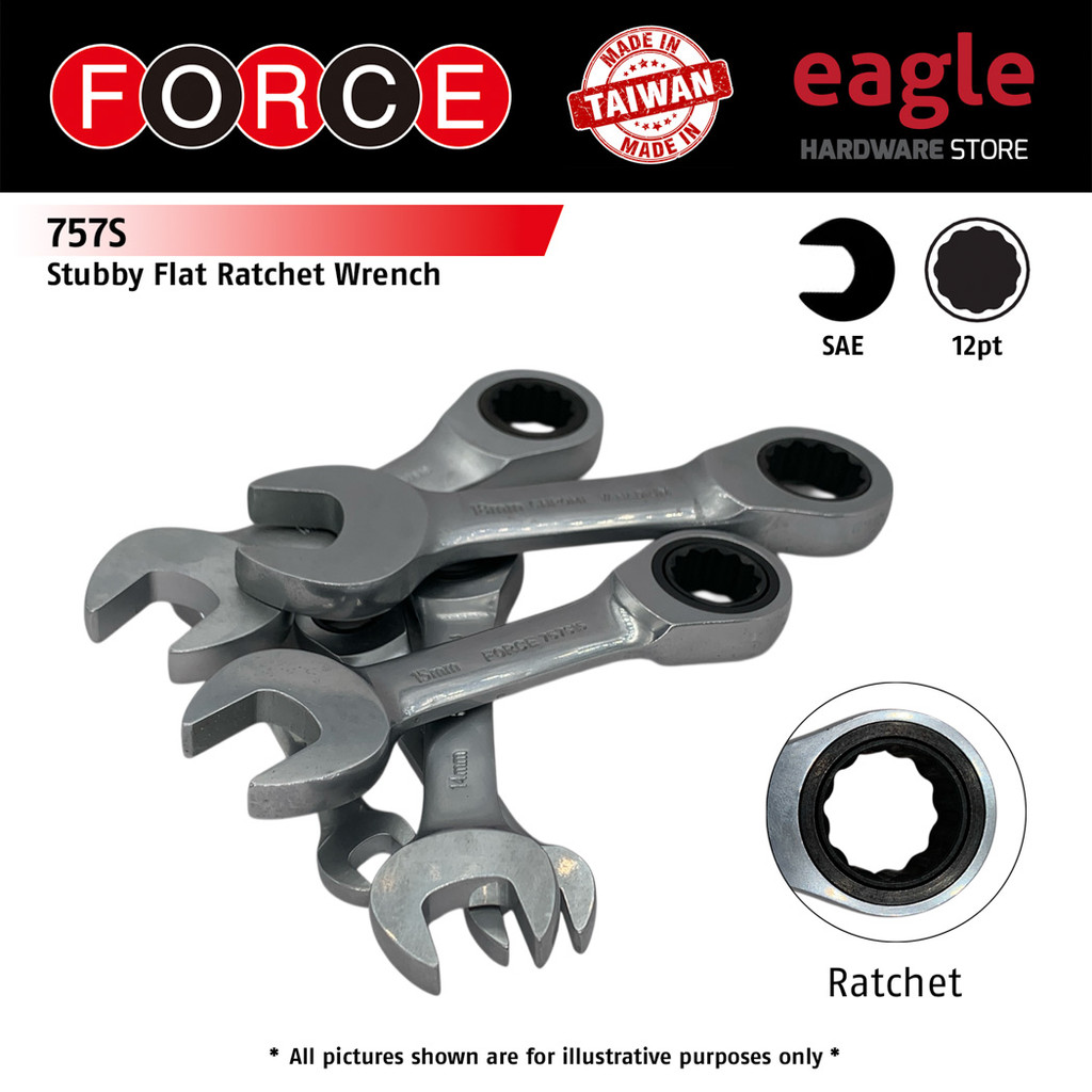 Force 757S Stubby Flat Ratchet Wrench, 8 ~ 19mm | Shopee Singapore