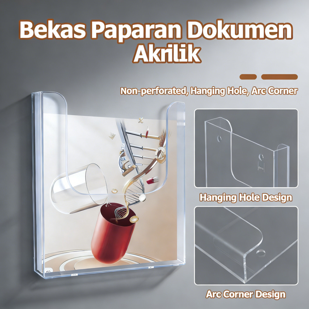 Holder A4 Dokumen Wall Mounted /Clipboard Bekas /File /Brochure Akrilik ...