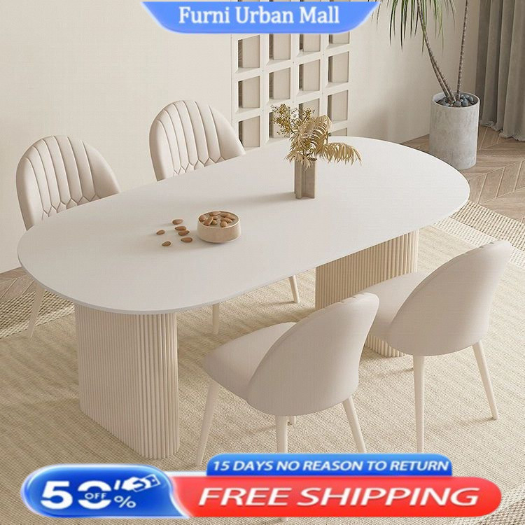 SG⚡HDB Sintered Stone Dining Table Pure White Slate Dining Table Style ...