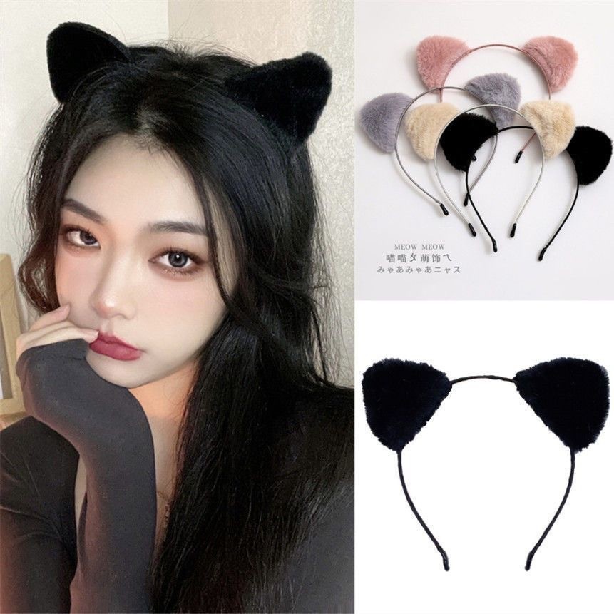 POPmaker shop Bando Wanita H560 - Bandana Bulu dengan Motif Kuping Kucing untuk Cosplay, Cat Headband Hair Accessories yang Lucu & Stylish, Cocok untuk Kostum dan Gaya Harian COD - Gambar 2
