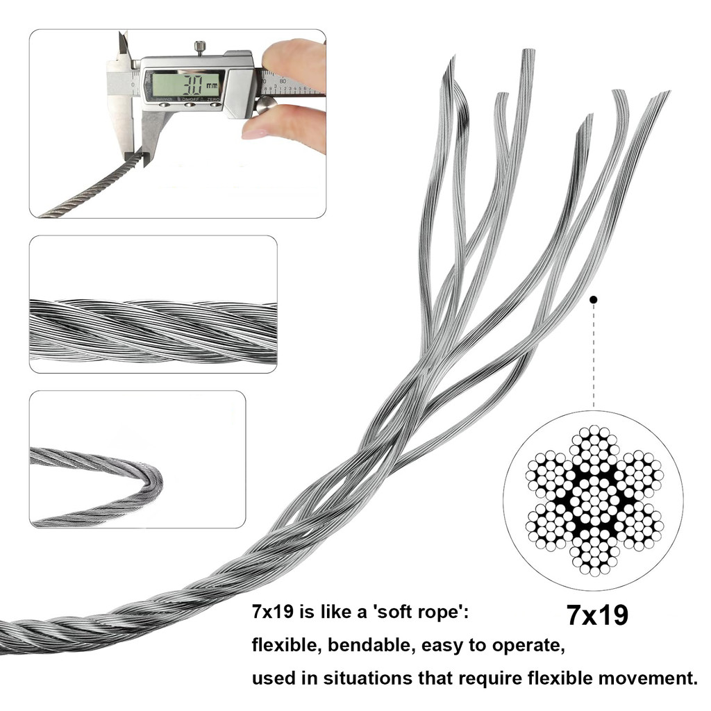 1.5-3.0mm Diameter 7x19 Non-Rotating Wire Rope, 304 Stainlesss Steel ...