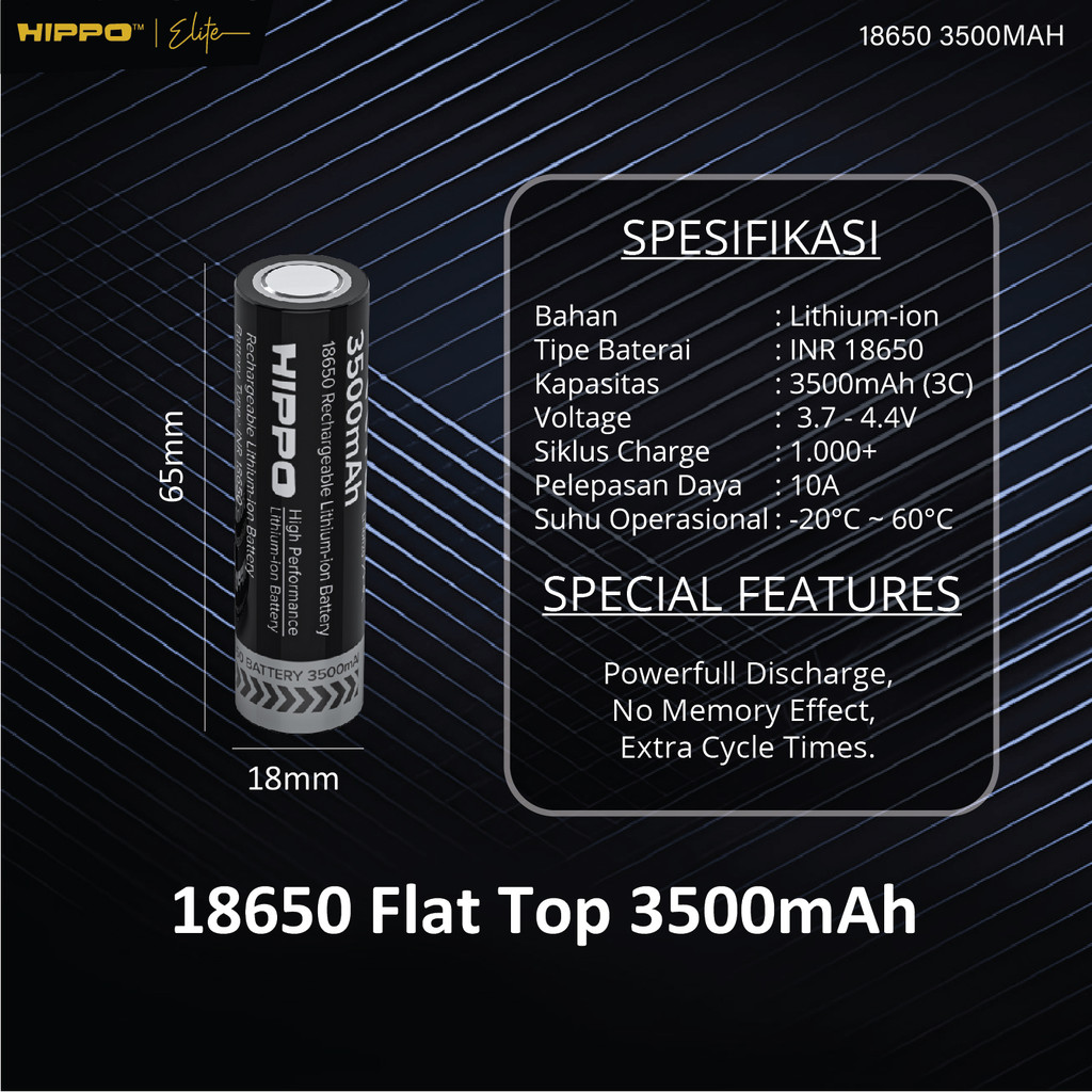 Hippo Baterai Cas 18650 Flat Top 3500 Mah Garansi Resmi Hippo - Gambar 3