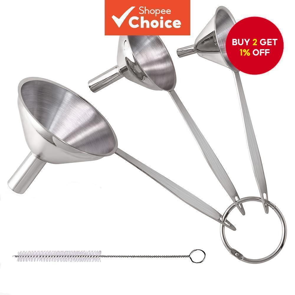 Stainless Steel Funnel and Cleaning Brush Portable Metal Funnel Set ...