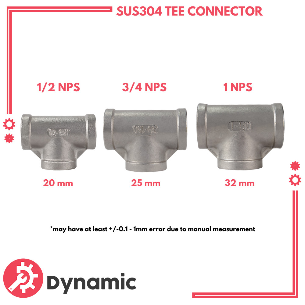 Dynamic SUS 304 Stainless Tee Connector Adapter Female Fittings 1/2 NPS ...