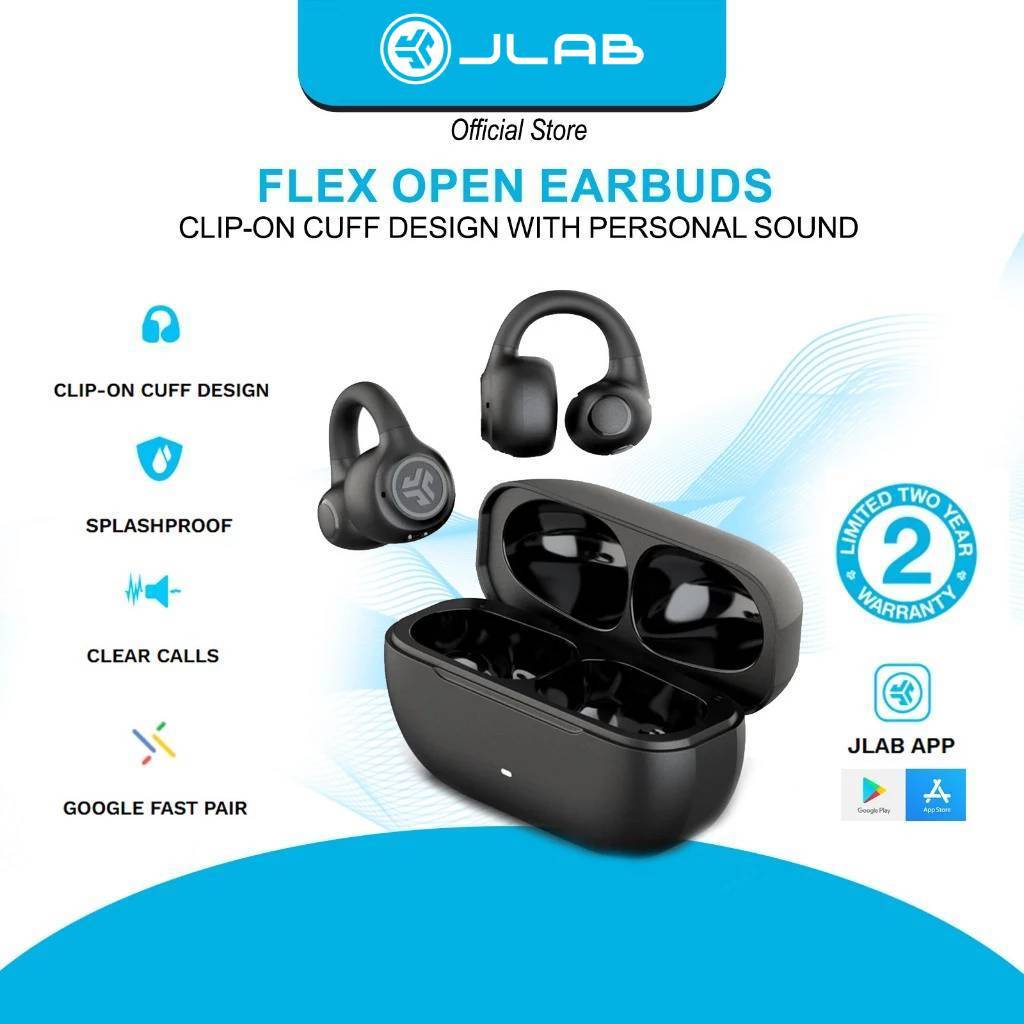 JLab Flex Open Earbuds Ring Clip-on Cuff Design Clip Sport IPX4 ...