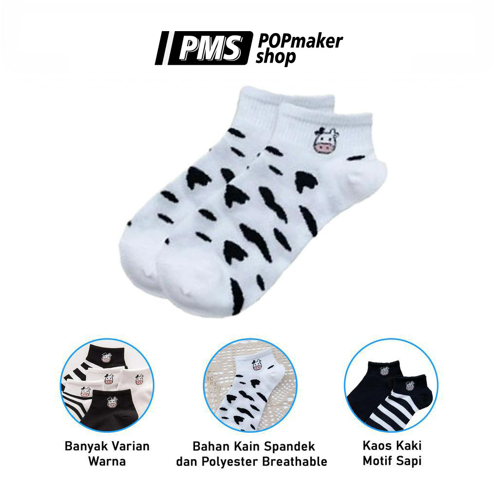 POPmaker Kaos Kaki Korea Motif Sapi Lucu Wanita Pria