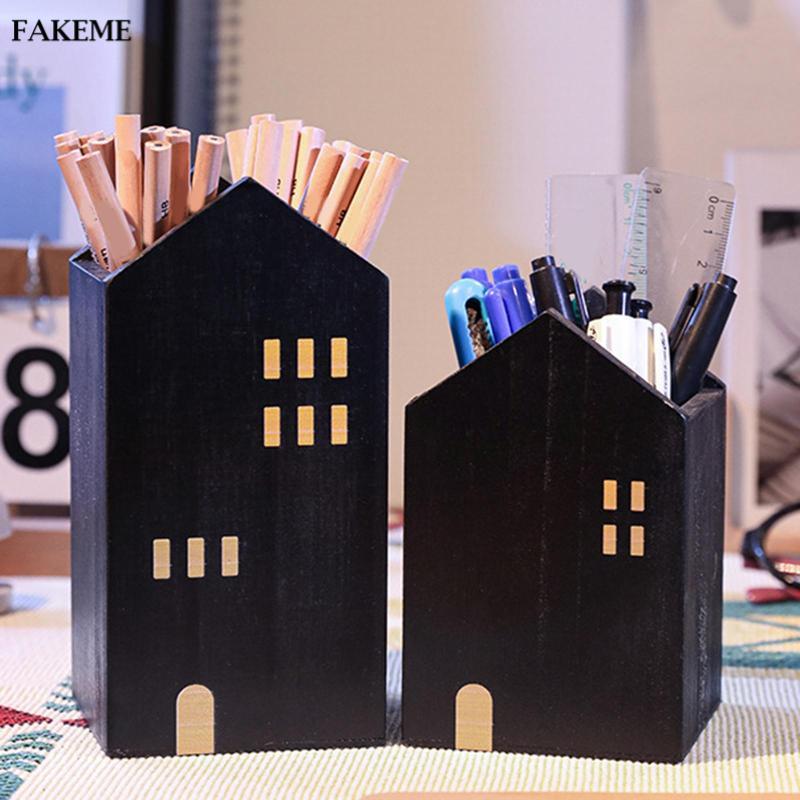 FAKEME 2x Wood Desk Pen Holders Desktop Ornaments for Desktop Classroom ...