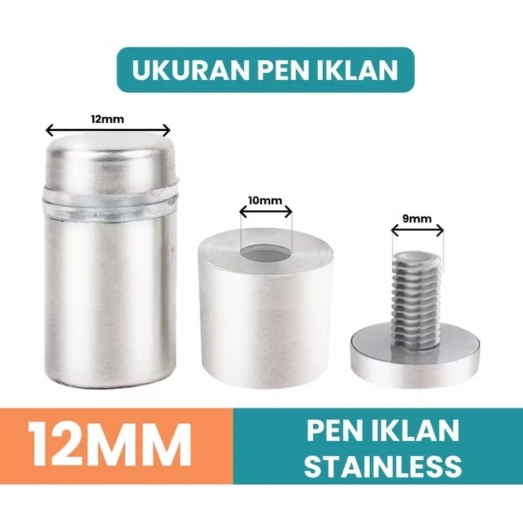 1PCS Pen Iklan Akrilik Ukuran 12x20mm Penyangga Papan Kaca Sign Board Paku Baut Reklame Dinding A194 - Gambar 3