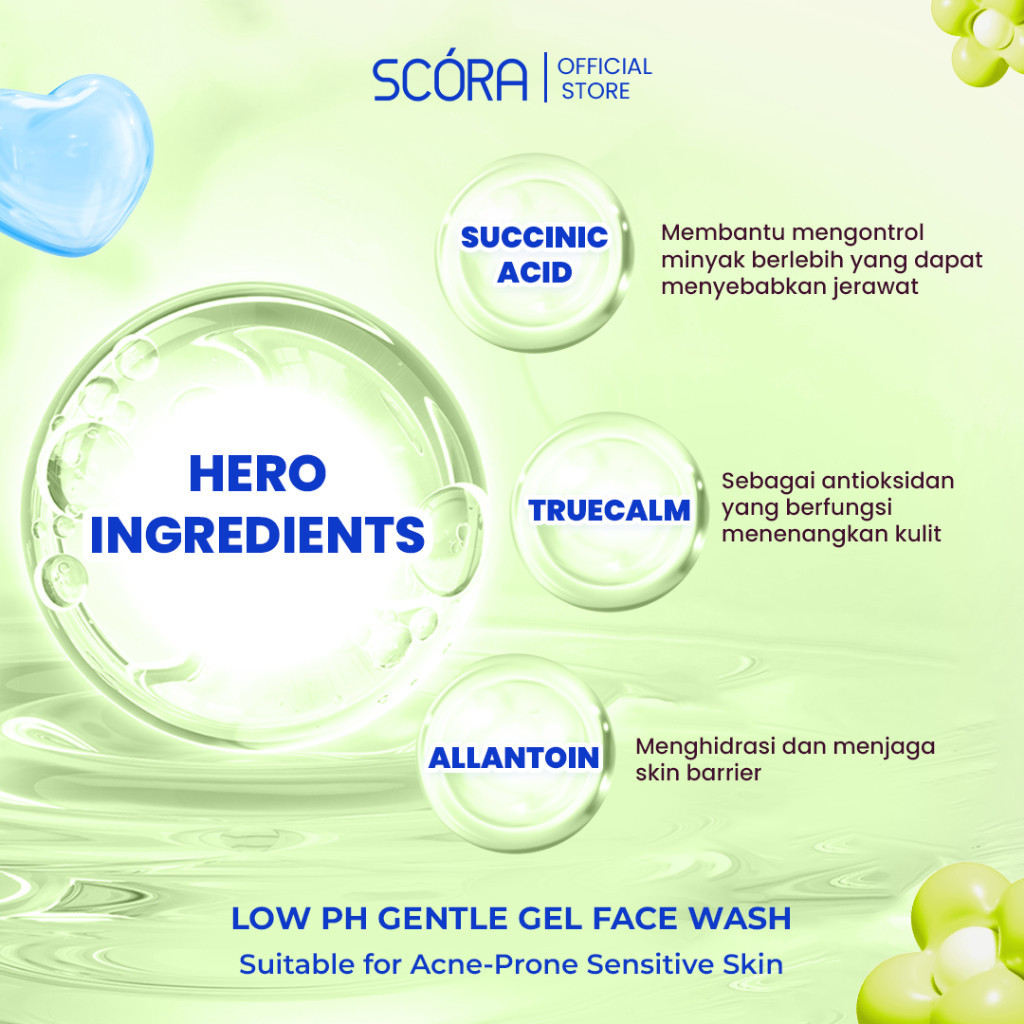 Scora Succinic Acid Hydra Calm Low pH Cleanser 100ml / Merah Jingga Official - Gambar 4