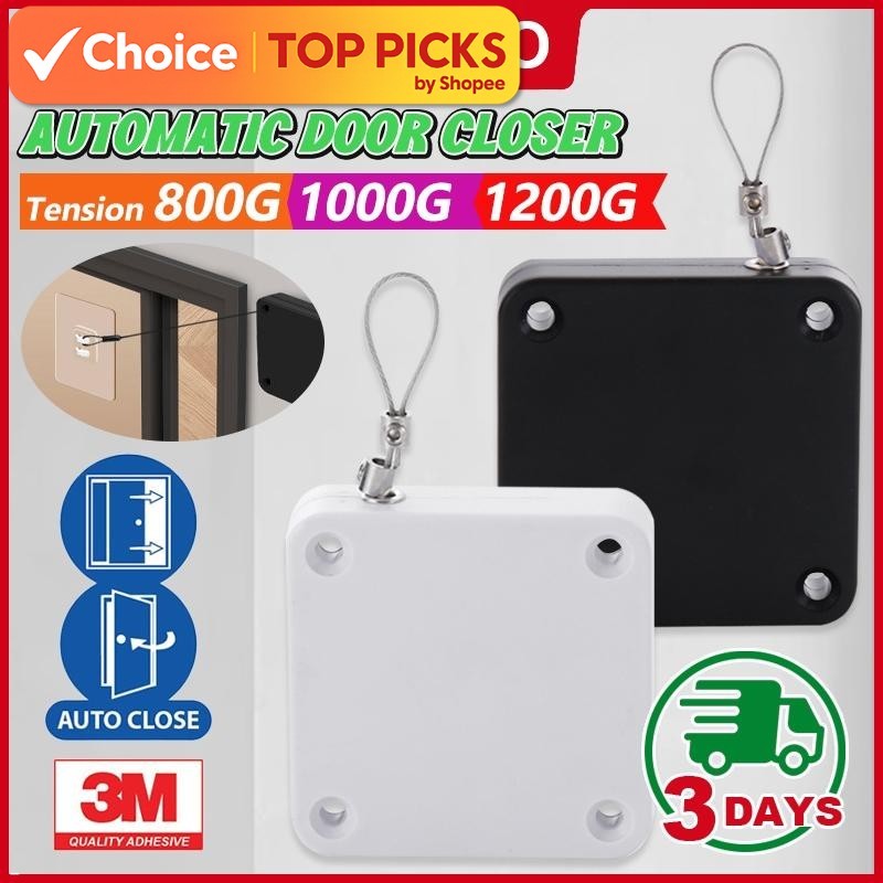 GEESO Automatic Soft-Close Door Closer Adjustable Wire Rope Punch-Free ...