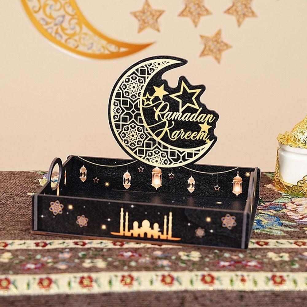 BLISS Ramadan Wooden Tray, Star Moon Handmade Eid Mubarak Snack Tray ...