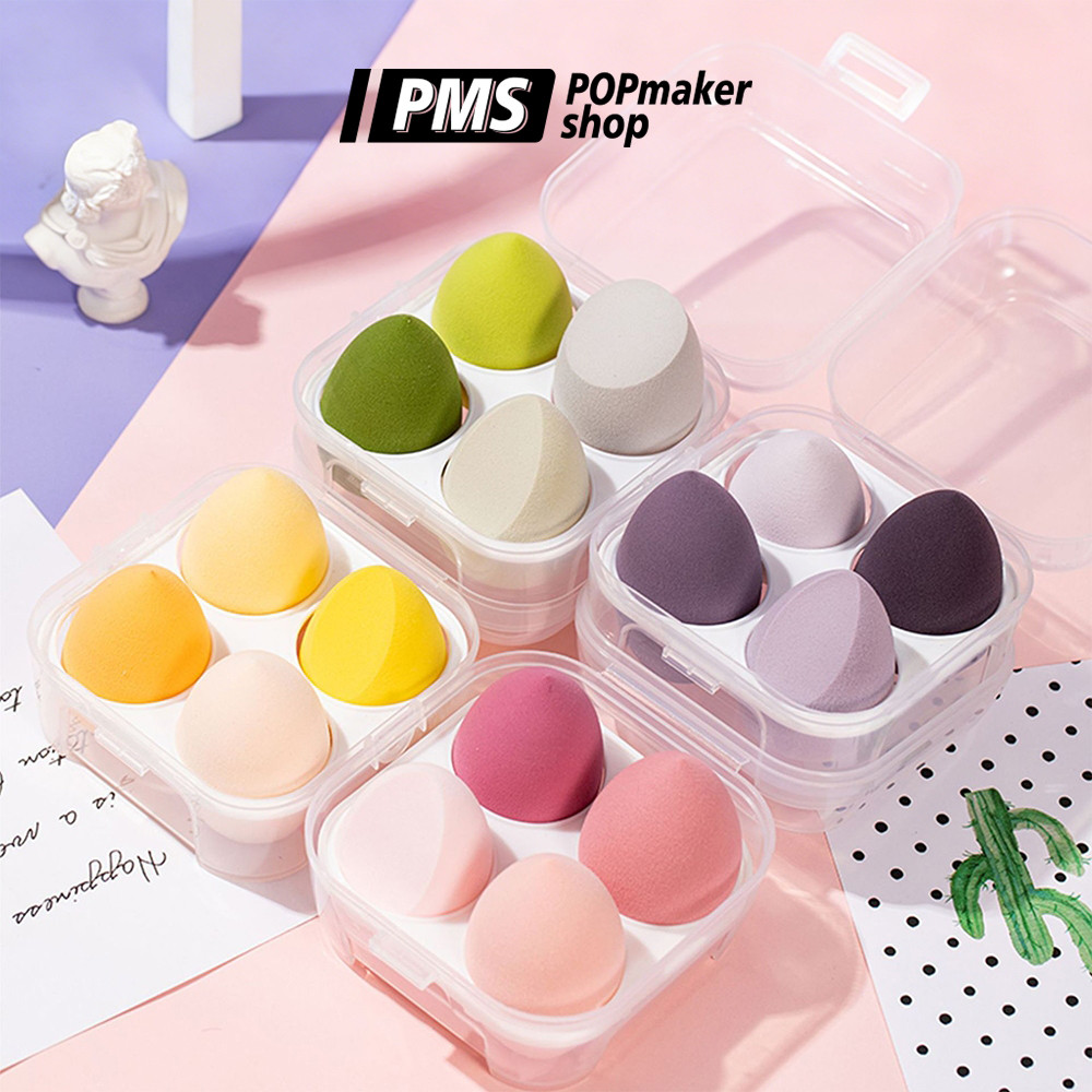 POPmaker shop Beauty Blender / Spons Makeup H450 - Sponge BB Cream Makeup 1 Pack Isi 4 Pcs, Nyaman Digunakan dan Mudah Dibersihkan, Cocok untuk Foundation dan Concealer COD