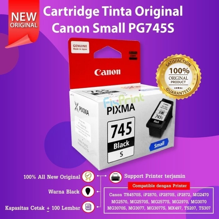 FixPrint Cartridge Canon PG745 Black Printer MG2570s TR4570s MG3070s Original GI-790 Tinta G1000 G1010 G2000 - Gambar 4