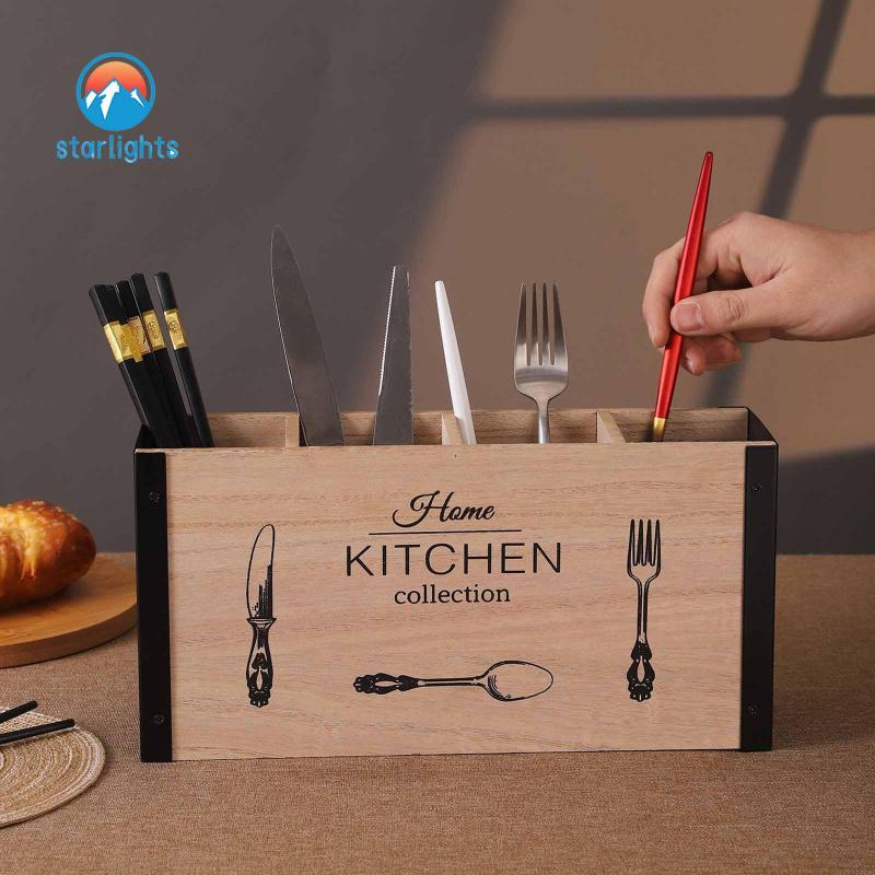 [starlights] Wooden Cutlery Holder, Compact, Multipurpose, Silverware ...
