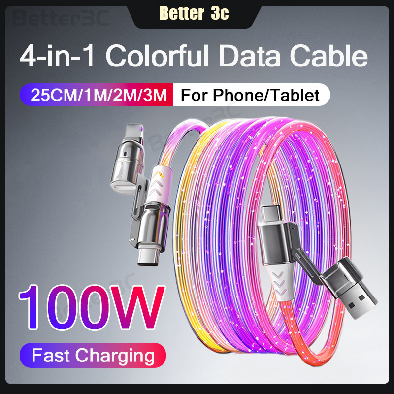 RGB Flowing Light Data Cable 4 in 1 USB/Type C to Type C/ios Phone ...