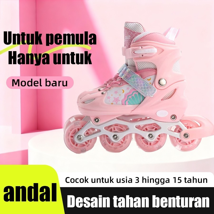 MTG sepatu roda/sepatu roda Oxelo/Sepatu Roda Inline Terbaru, Desain Keren, Anti Slip, Cocok Semua Usia,lampu kedip/tidak licin/anti goyang/lnline skate/star/ukuran dapat disesuaikan/pu/gaya bajaj/mode skateboard - Gambar 2