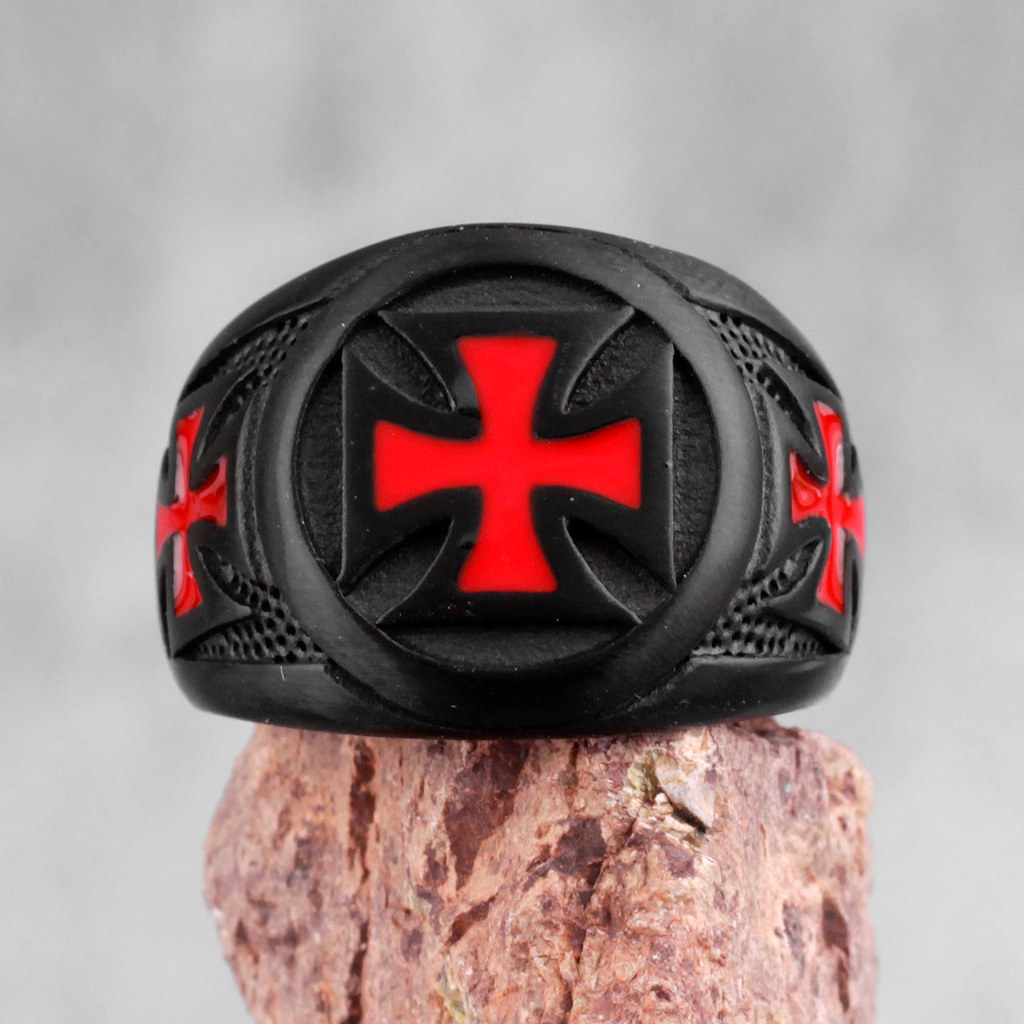 Red Cross Black Stainless Steel Mens Rings Religion Punk Bold for Male ...
