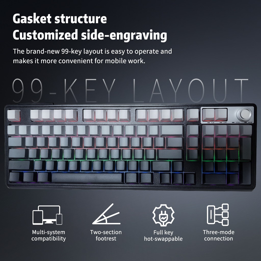 SG Stock 99-Key Mechanical Keyboard RGB Tri-Mode Wired Bluetooth 2.4G ...