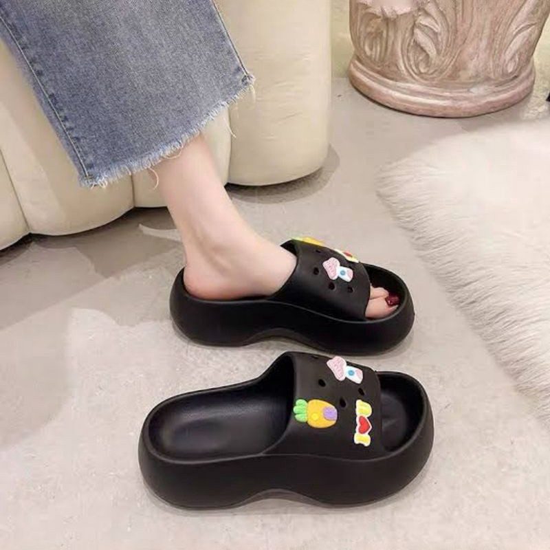 POPmaker shop Sandal Slop Wanita SP30 - Wedges Tebal 5 Cm dengan Desain Carrot Jabbitz, Nyaman & Stylish untuk Kegiatan Sehari-hari COD - Gambar 3