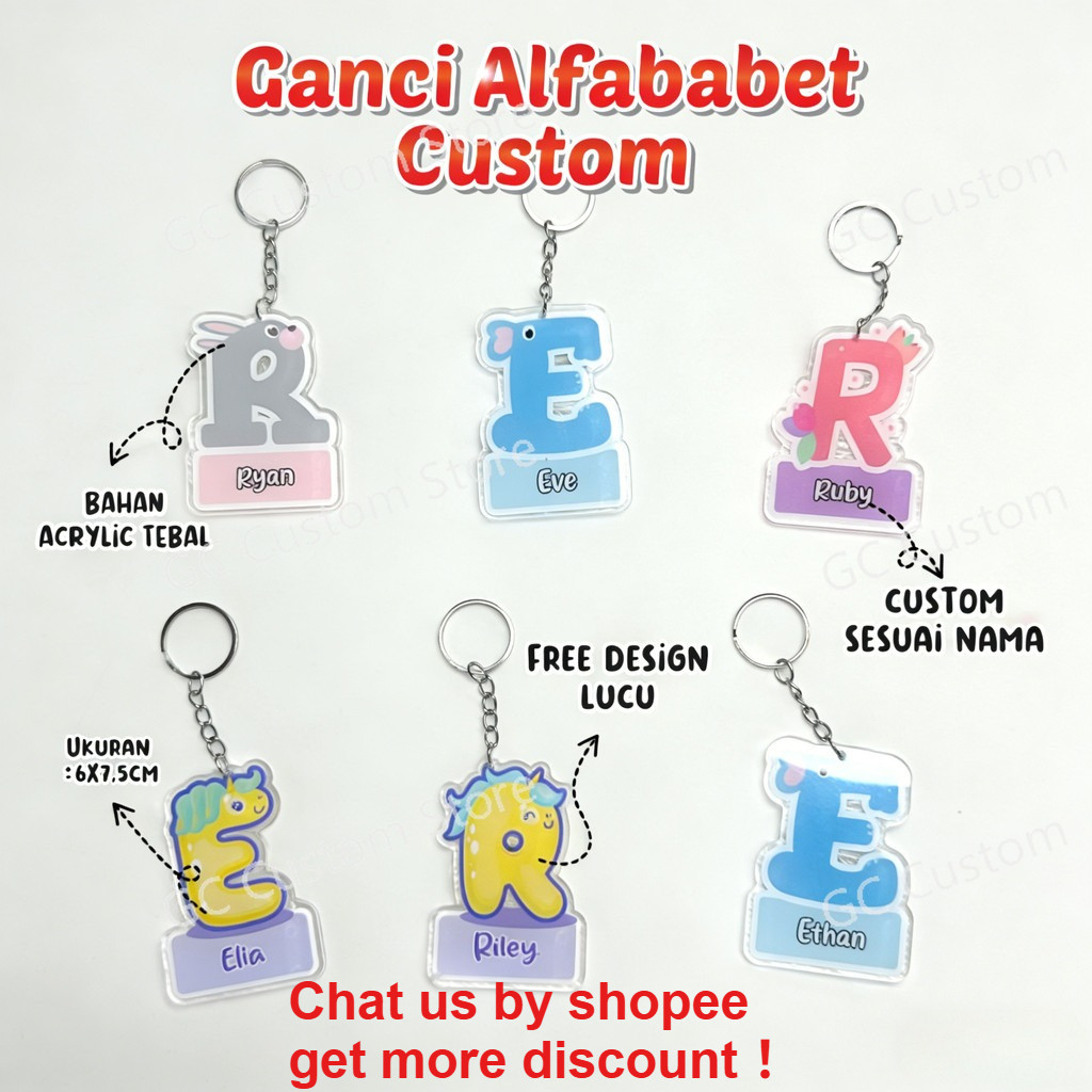 English alphabet Acrylic keychain Custom name Print keychain keychain ...