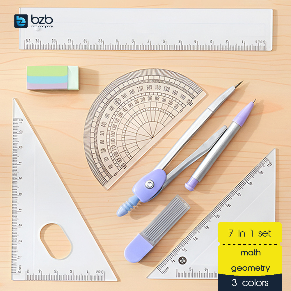 7pcs/Set Geometry Compasses Ruler Protractor Exam Drawing Math Learning ...