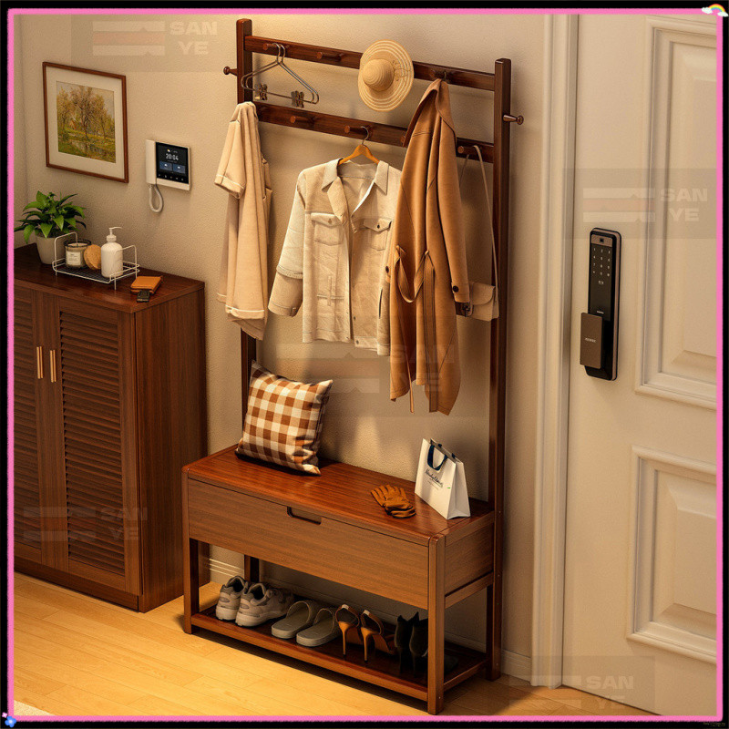 Coat Rack with Shoe Changing Stool for Home Entrance, Shoe Organizer ...