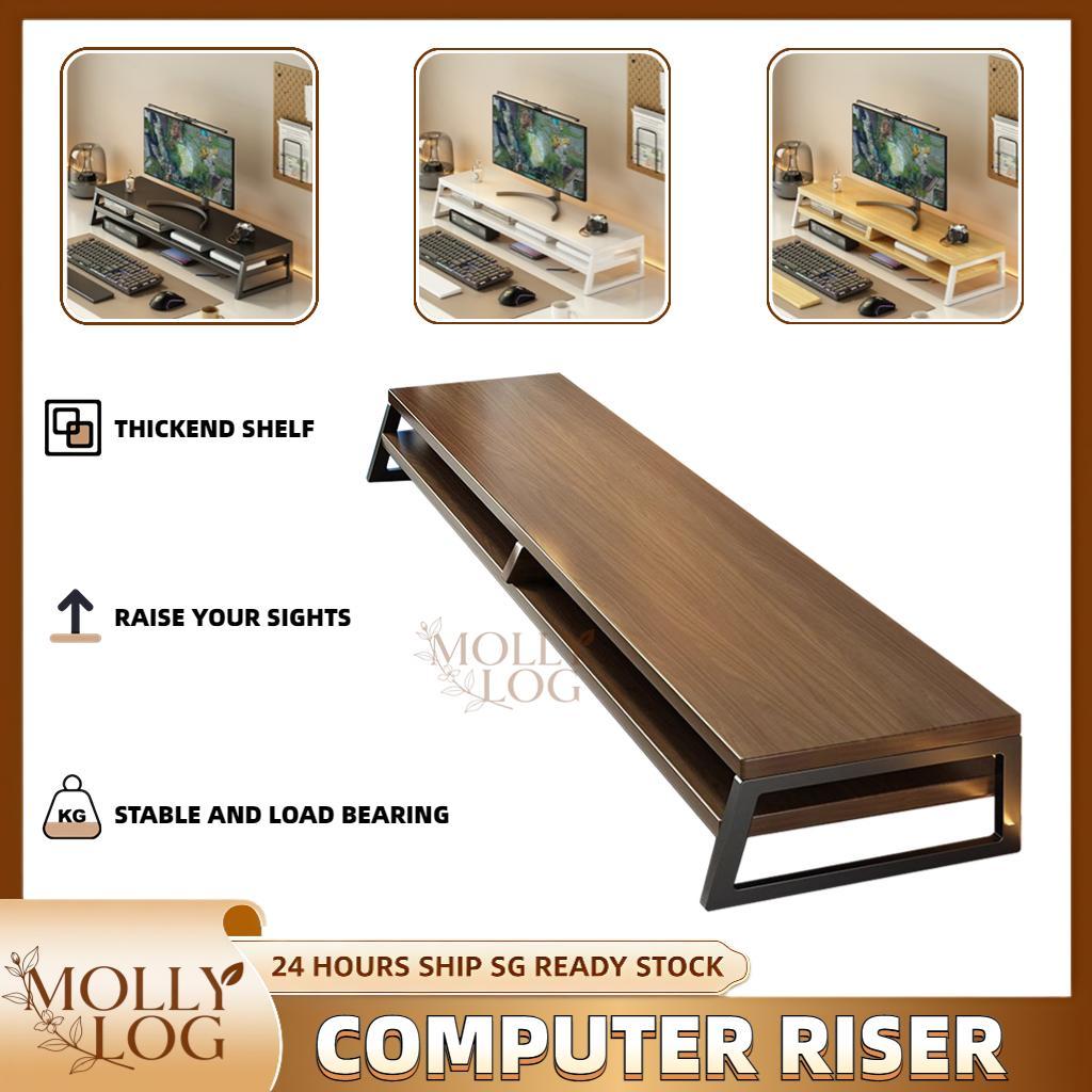 SG STOCK Desktop Monitor Riser with Storage Natural Wood Monitor Riser ...