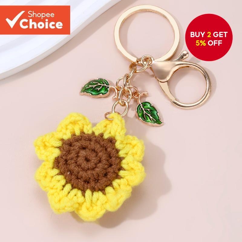 Cartoon Woolly Sunflower Leaf Keychain Plant Key Ring For Women Men ...