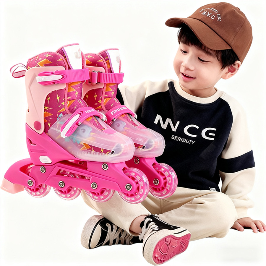 MTG -sepatu roda Oxelo/Sepatu Roda Inline Junior LED –lampu kedip/tidak licin/anti goyang/lnline skate/star/ukuran dapat disesuaikan/pu/gaya bajaj/mode skateboard - Gambar 2