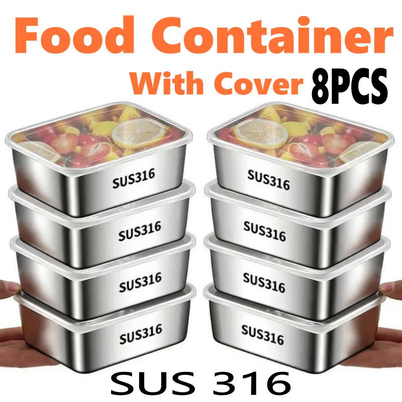8pcs Stainless Steel Food Storage Stackable Meal Prep Boxes Food ...