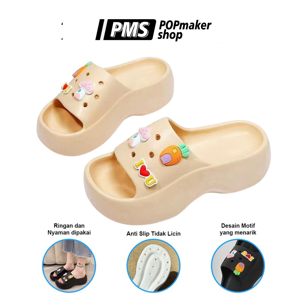 POPmaker shop Sandal Slop Wanita SP30 - Wedges Tebal 5 Cm dengan Desain Carrot Jabbitz, Nyaman & Stylish untuk Kegiatan Sehari-hari COD