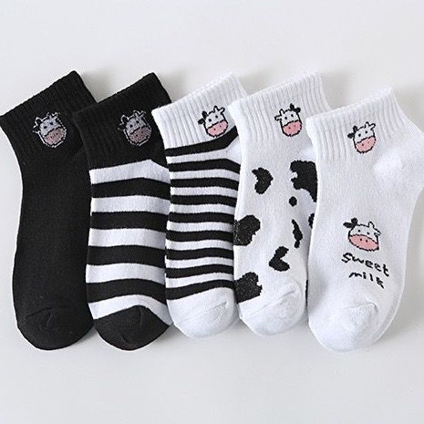 POPmaker Kaos Kaki Korea Motif Sapi Lucu Wanita Pria - Gambar 3