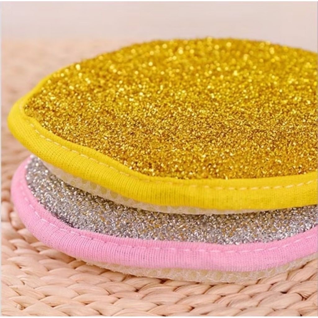 1PCS Spons Cuci Piring Busa Bulat Dua Sisi Sponge Panci Dapur 2in1 Double Dishwash Spon Kawat A132 - Gambar 2