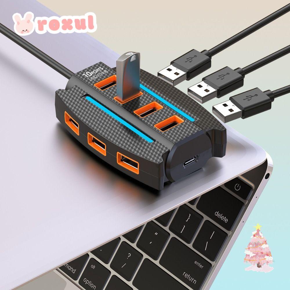 ROXUL USB 2.0 Splitter, With Light 10 Ports USB Adapter Hub, External ...