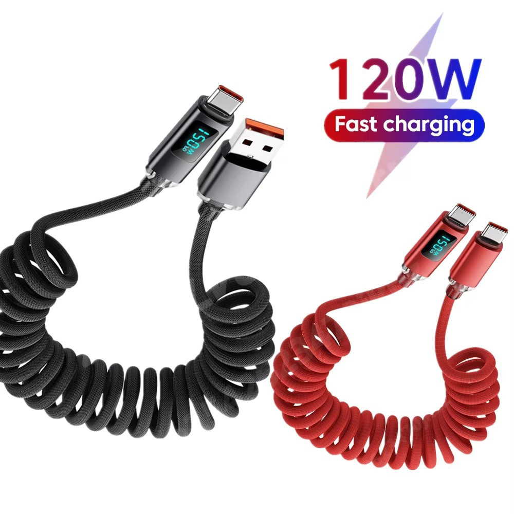 Elough 120W Retractable Digital Display Spring Cable USB A Type C To ...