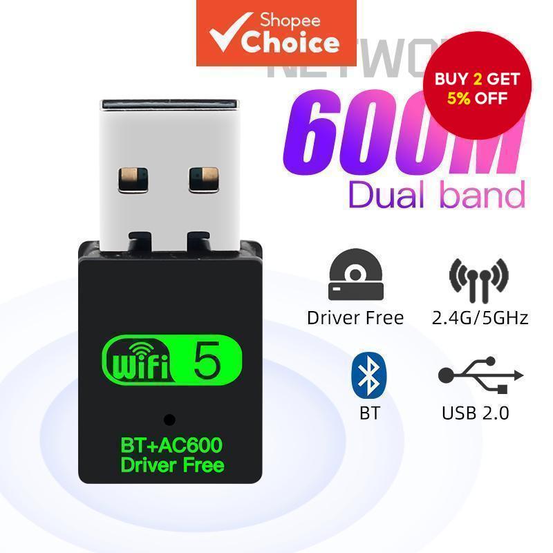 600Mbps USB WiFi Bluetooth 5.0 Adapter 2in1 Dongle Dual Band 2.4G&5GHz ...